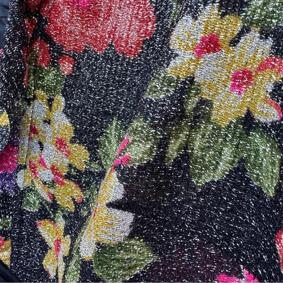 Vintage Cocktail Dress 60s 70s Lurex Floral Fit Flare A-line Sleeveless Midi - Picture 9 of 15